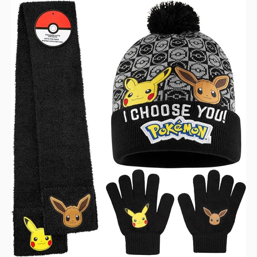 Pokemon Beanie, Gloves, and Scarf Winter Accessories Set (4-12 Yrs) - NWT